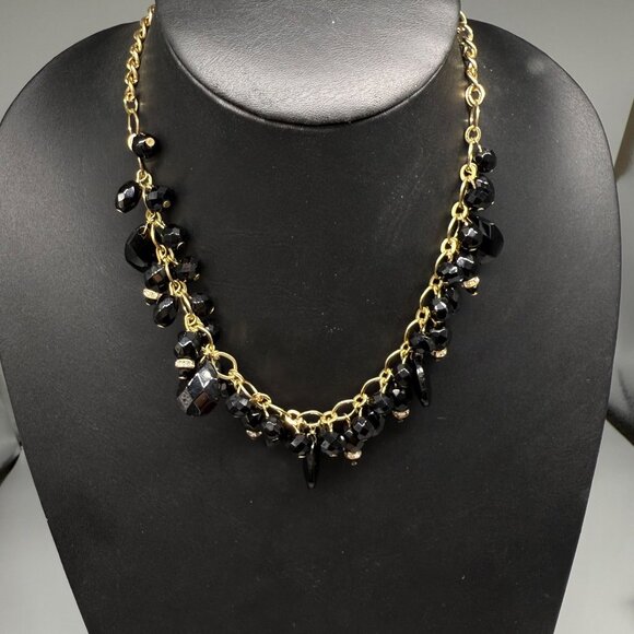 Talbots Rhinestone Black Faceted Bead Crystal Layer Chain Statement Necklace - Picture 1 of 5